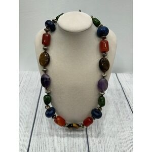 Artisan Multi-Gemstone Necklace Amethyst Lapis Tiger's Eye Carnelian Jade 18"